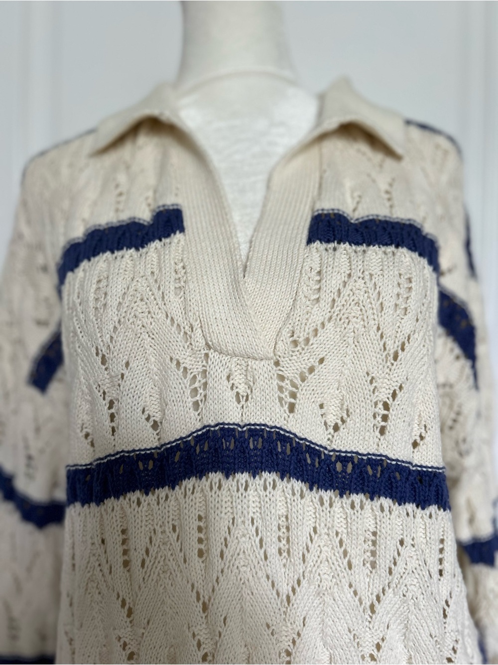 Cream Airy Open-Knit Lightweight Sweater Coastal Cottagecore Beachy Medium - Picture 4 of 14